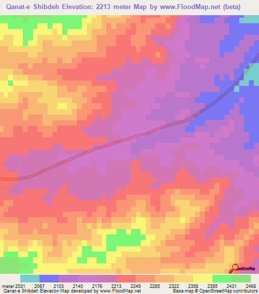 Qanat-e Shibdeh,Iran Elevation Map