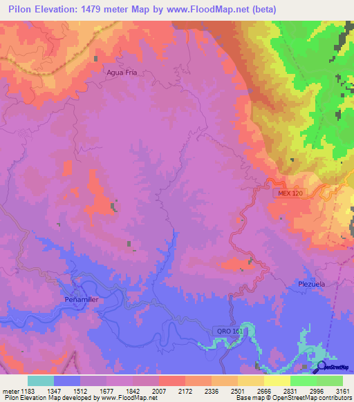 Pilon,Mexico Elevation Map