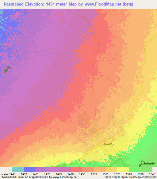 Nazmabad,Iran Elevation Map