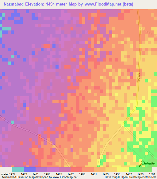 Nazmabad,Iran Elevation Map