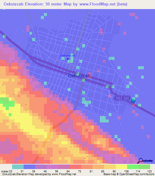 Oxkutzcab,Mexico Elevation Map