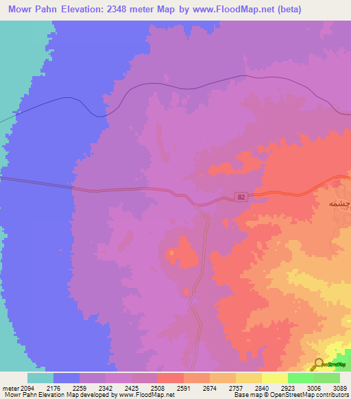 Mowr Pahn,Iran Elevation Map