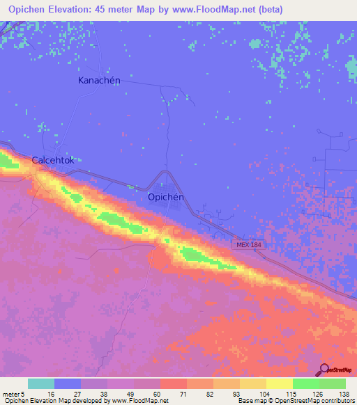 Opichen,Mexico Elevation Map