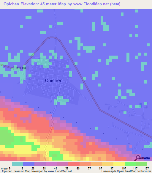 Opichen,Mexico Elevation Map