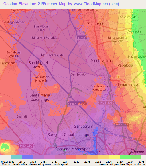 Ocotlan,Mexico Elevation Map