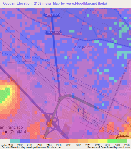 Ocotlan,Mexico Elevation Map