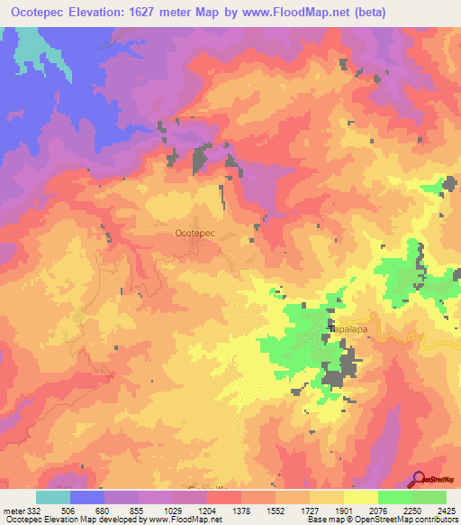 Ocotepec,Mexico Elevation Map