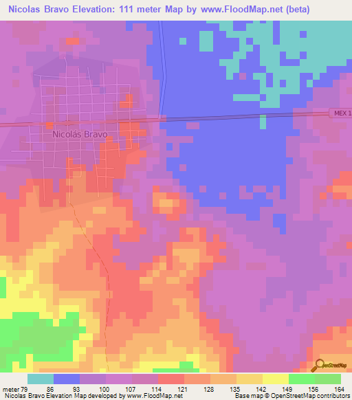 Nicolas Bravo,Mexico Elevation Map