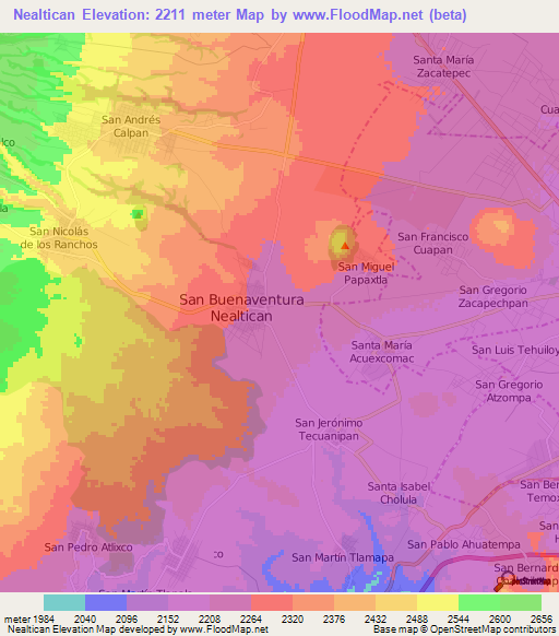 Nealtican,Mexico Elevation Map