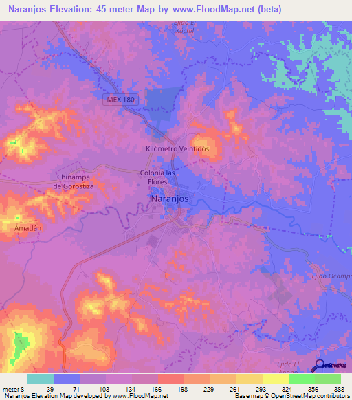 Naranjos,Mexico Elevation Map