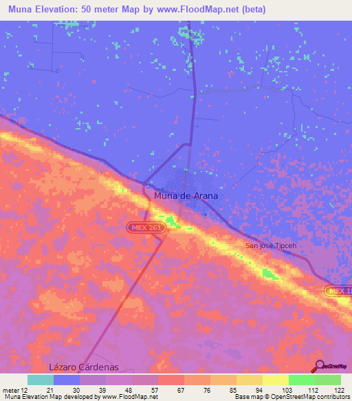 Muna,Mexico Elevation Map