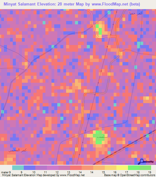 Minyat Salamant,Egypt Elevation Map