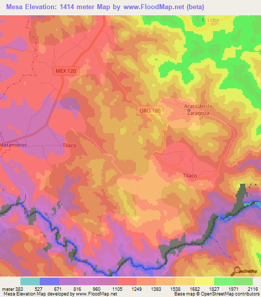 Mesa,Mexico Elevation Map