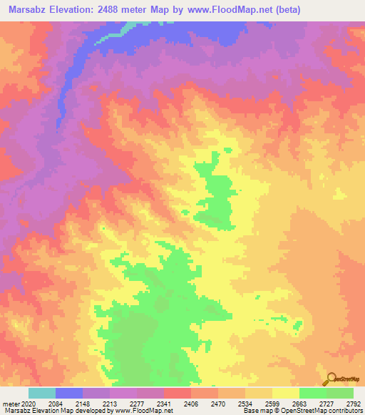 Marsabz,Iran Elevation Map