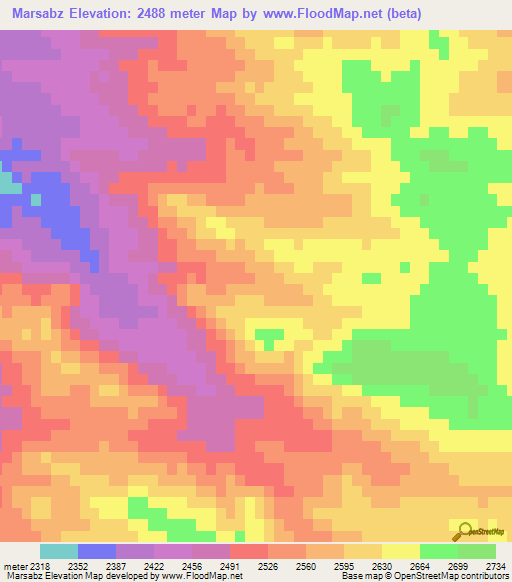 Marsabz,Iran Elevation Map