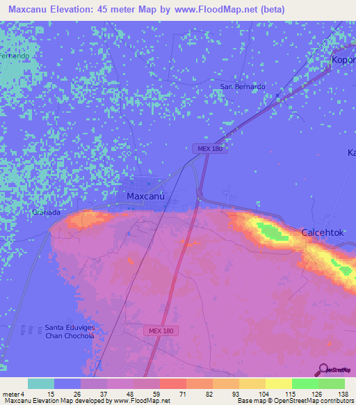 Maxcanu,Mexico Elevation Map