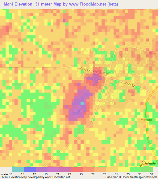 Mani,Mexico Elevation Map