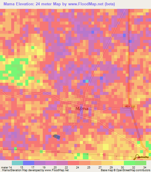 Mama,Mexico Elevation Map