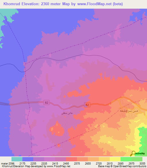 Khomrud,Iran Elevation Map