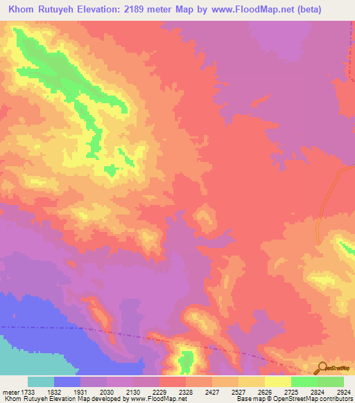 Khom Rutuyeh,Iran Elevation Map