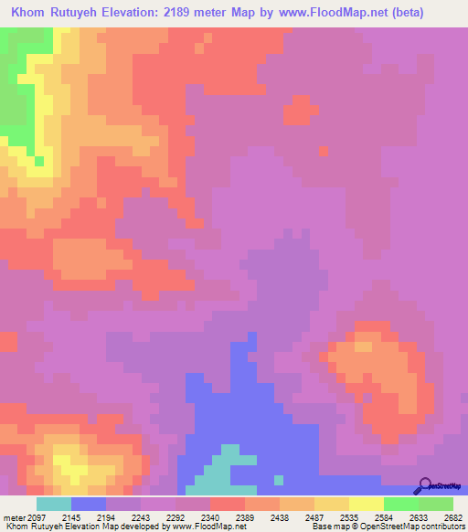 Khom Rutuyeh,Iran Elevation Map