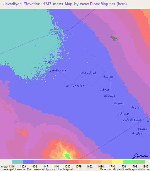 Javadiyeh,Iran Elevation Map