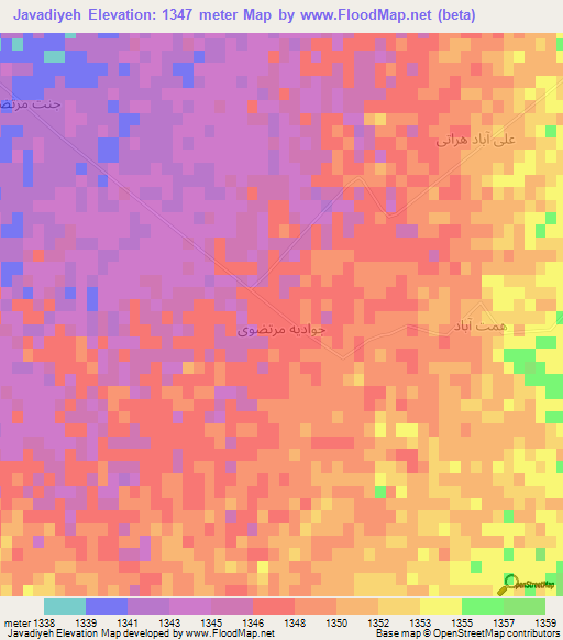 Javadiyeh,Iran Elevation Map