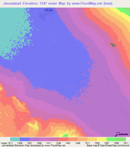 Jannatabad,Iran Elevation Map