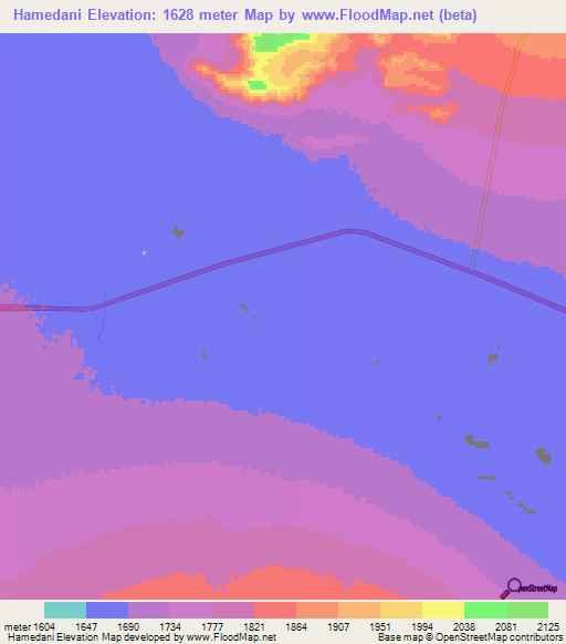 Hamedani,Iran Elevation Map