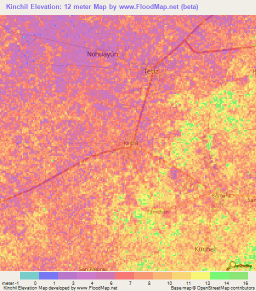 Kinchil,Mexico Elevation Map