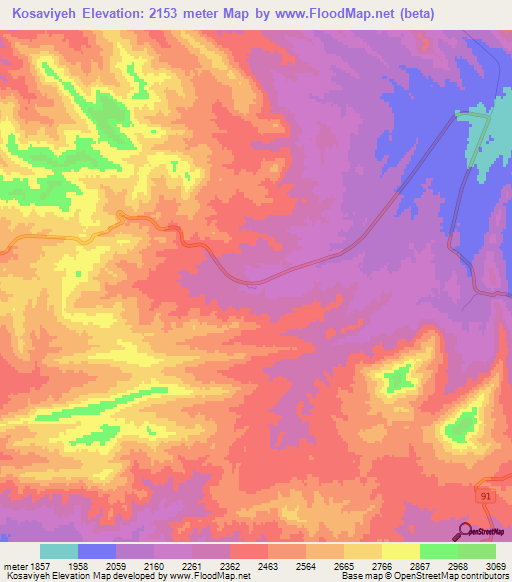 Kosaviyeh,Iran Elevation Map