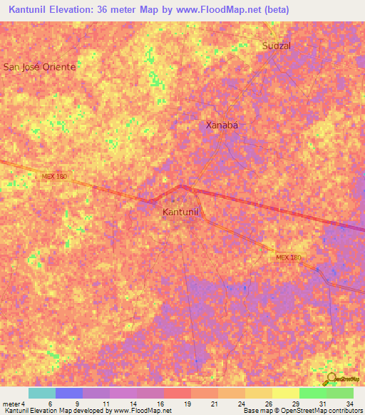 Kantunil,Mexico Elevation Map