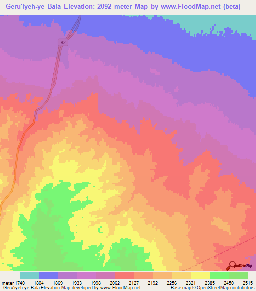 Geru'iyeh-ye Bala,Iran Elevation Map