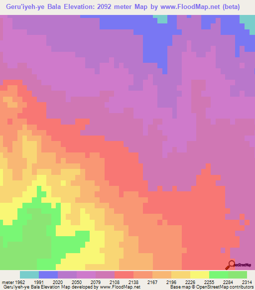 Geru'iyeh-ye Bala,Iran Elevation Map