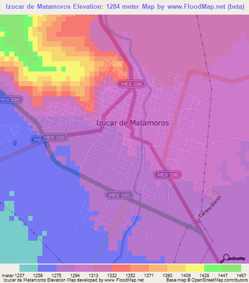 Izucar de Matamoros,Mexico Elevation Map