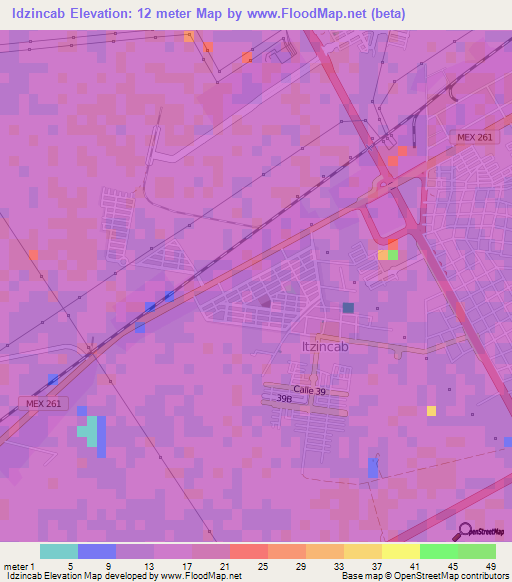 Idzincab,Mexico Elevation Map