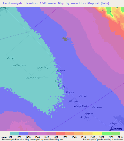 Ferdowsiyeh,Iran Elevation Map