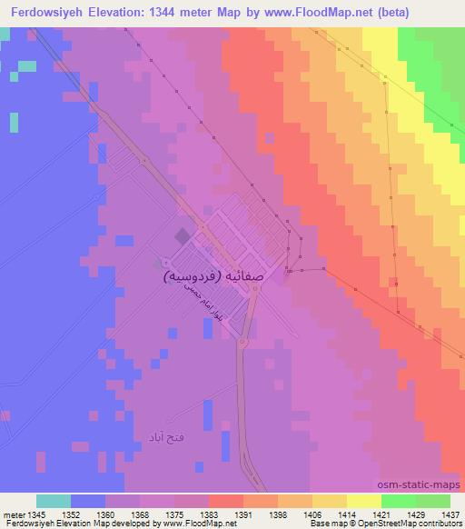 Ferdowsiyeh,Iran Elevation Map