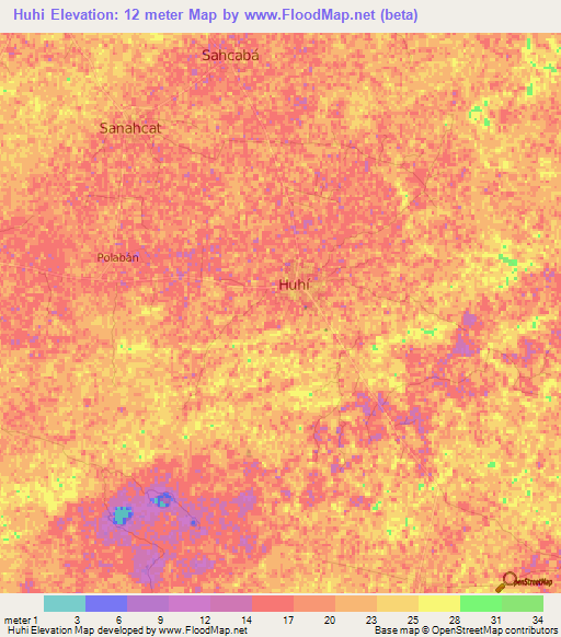 Huhi,Mexico Elevation Map