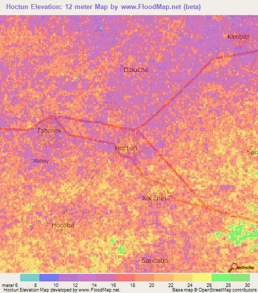 Hoctun,Mexico Elevation Map