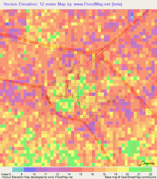 Hoctun,Mexico Elevation Map