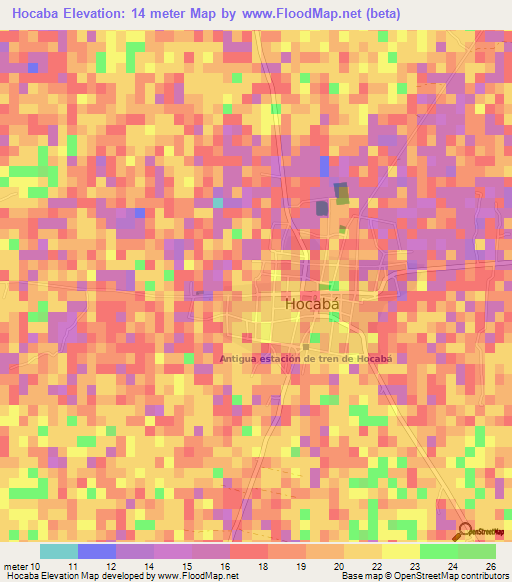 Hocaba,Mexico Elevation Map