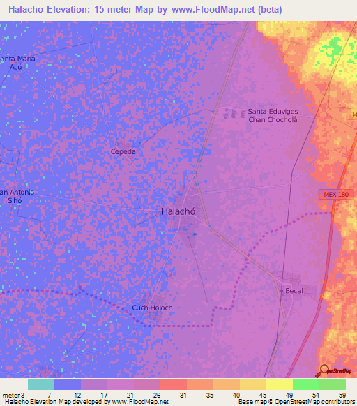 Halacho,Mexico Elevation Map