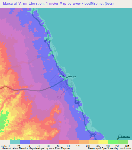 Marsa al `Alam,Egypt Elevation Map