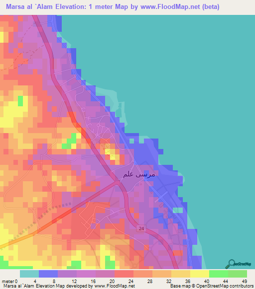 Marsa al `Alam,Egypt Elevation Map