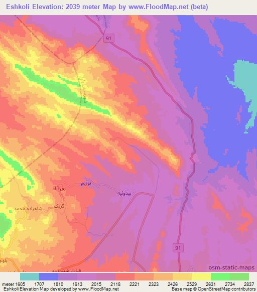 Eshkoli,Iran Elevation Map