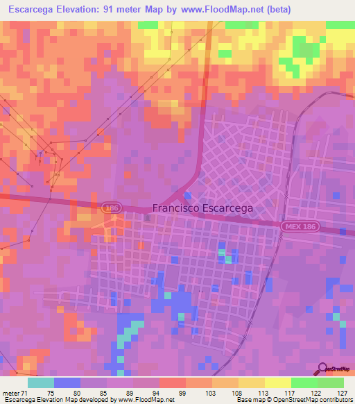 Escarcega,Mexico Elevation Map