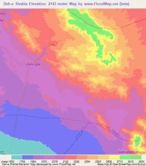 Deh-e Shahla,Iran Elevation Map