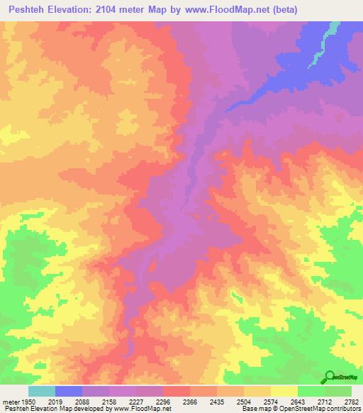 Peshteh,Iran Elevation Map