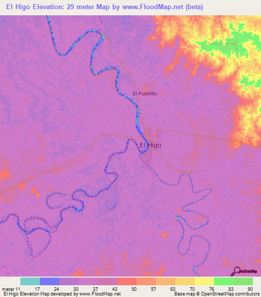 El Higo,Mexico Elevation Map